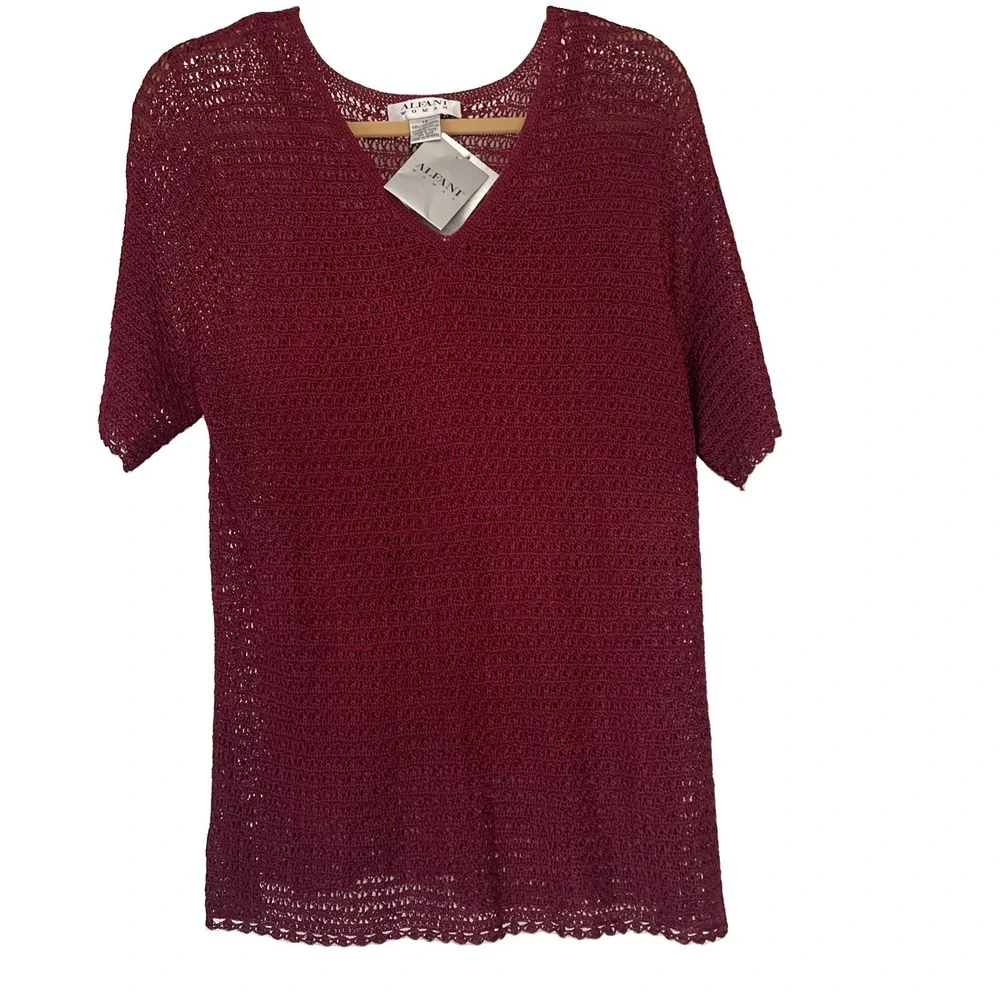 Alfani Woman 1X Burgundy Long Sleeve Knit Sweater Pullover Plus Size EUC
